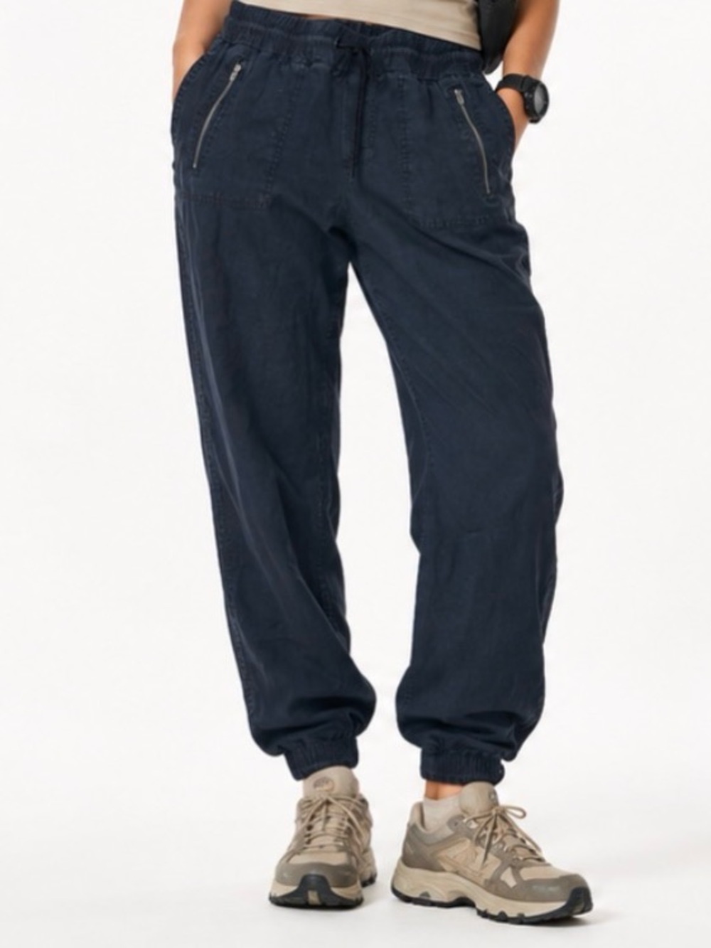 Athleta Black 100% Linen Utilitarian Jogger Pants Elastic Waist Zip Pockets 10